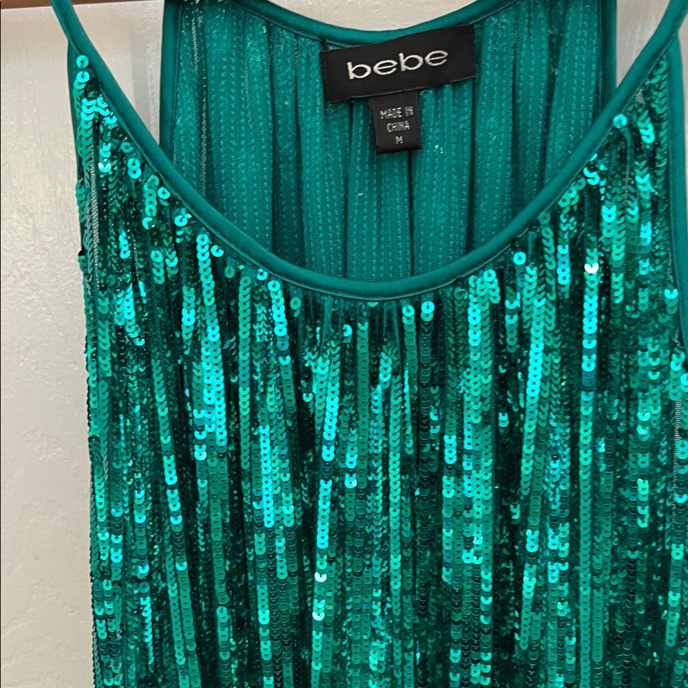 Bebe Teal Green Sequin Mini Dress - Picture 3 of 5